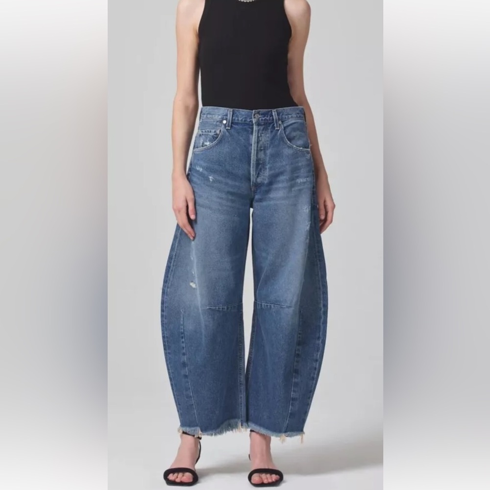 Citizen Of Humanity Horshoe Barrel Jeans Womens 25 Blue Button Fly Raw Hem Denim